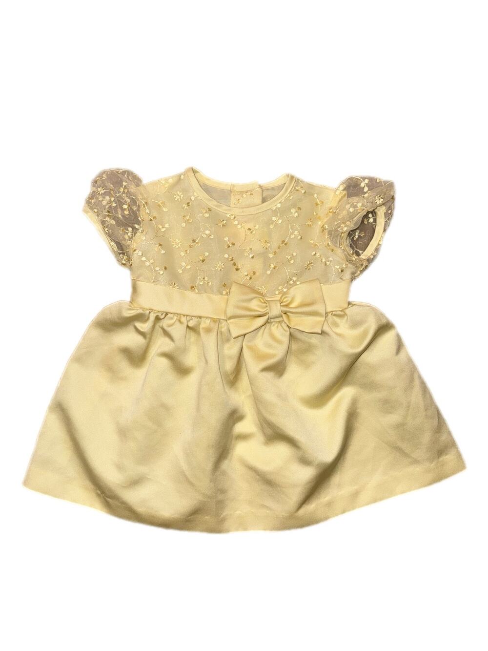 VTG 90’S Rose Cottage Baby Girls Yellow Embroidered Dress Bow Formal Party 12M